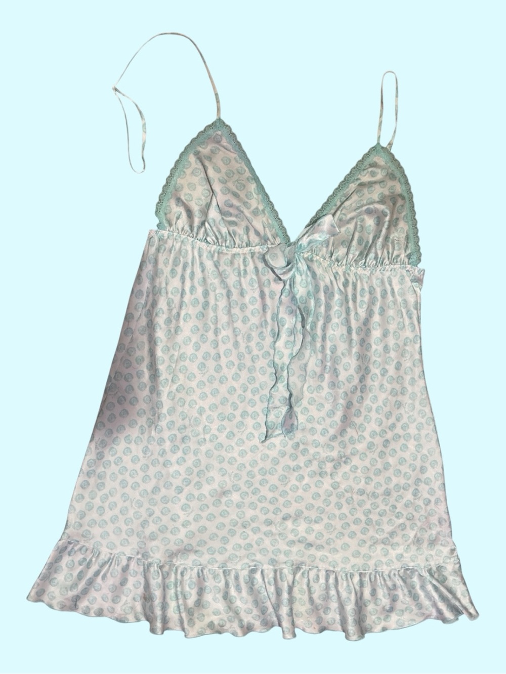 Victoria’s Secret Angels Vintage Aqua Polka Dot Satin Slip Dress Lace Size M
